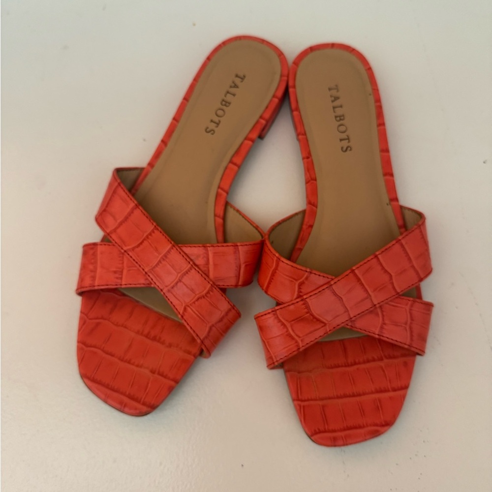 Talbots Orange Snakeskin Crisscross Sandals Flats Size 8